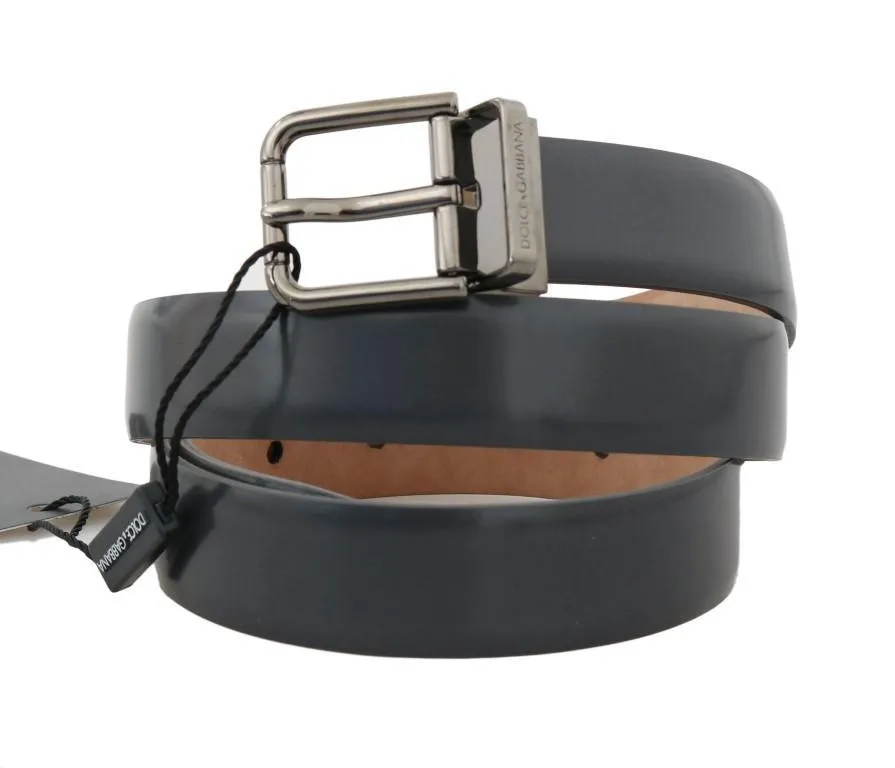 Gray Leather Silver Buckle Belt