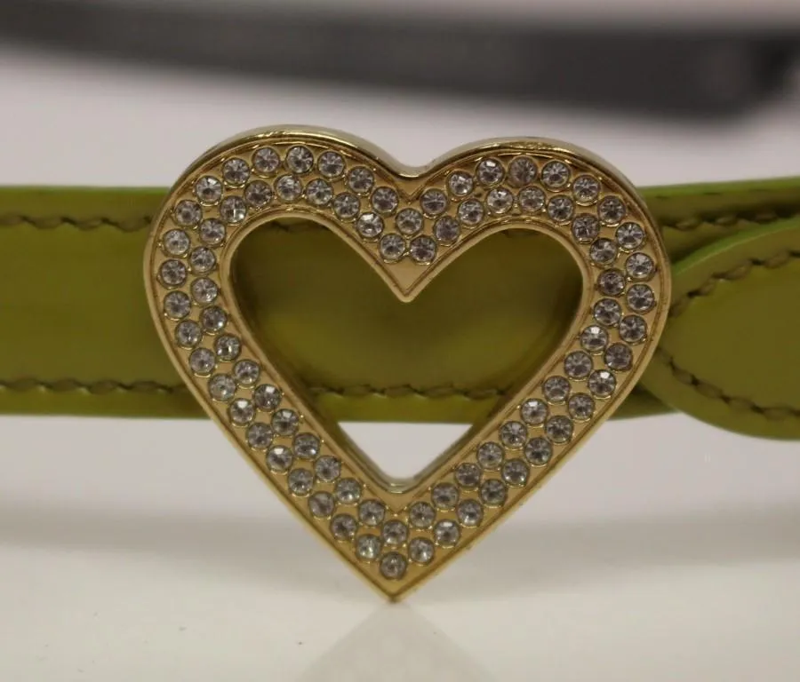 Green Leather Logo Heart Belt
