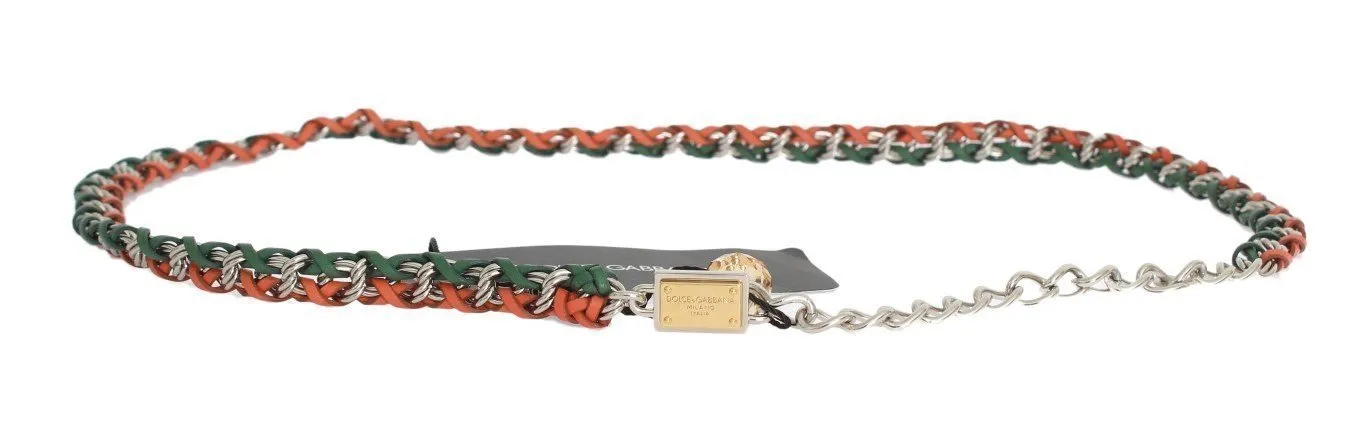 Green Orange Leather Crystal Belt