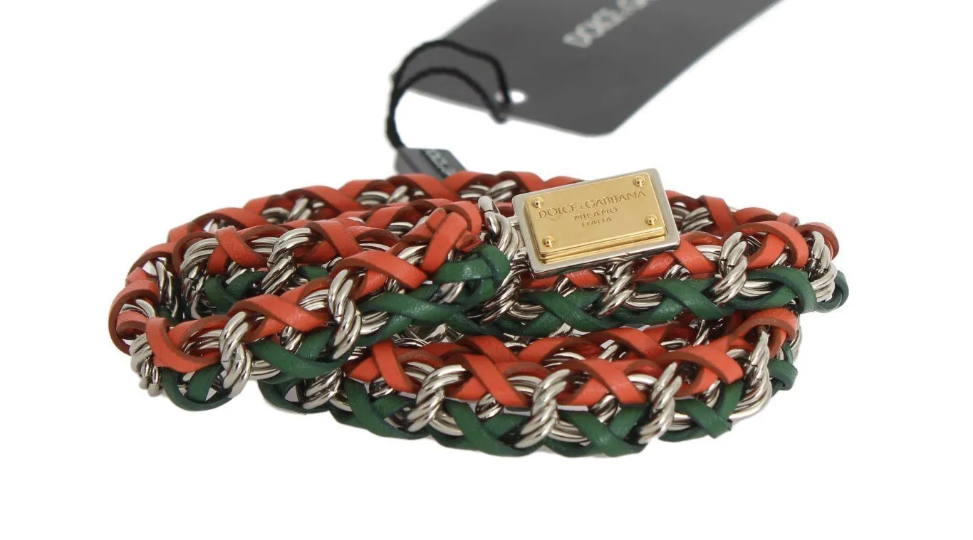 Green Orange Leather Crystal Belt