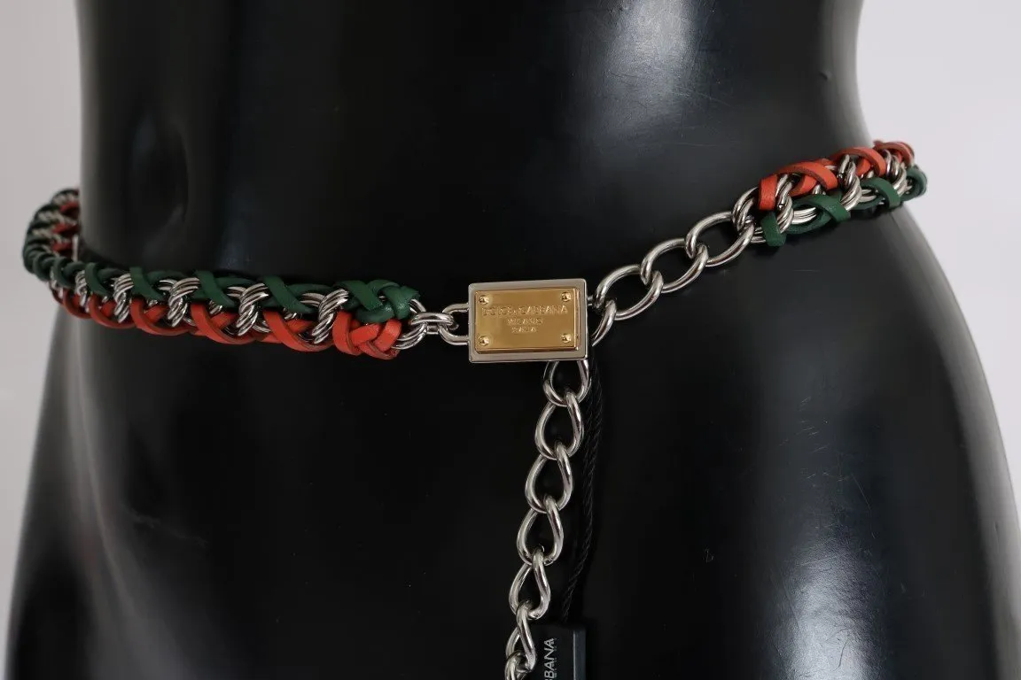 Green Orange Leather Crystal Belt