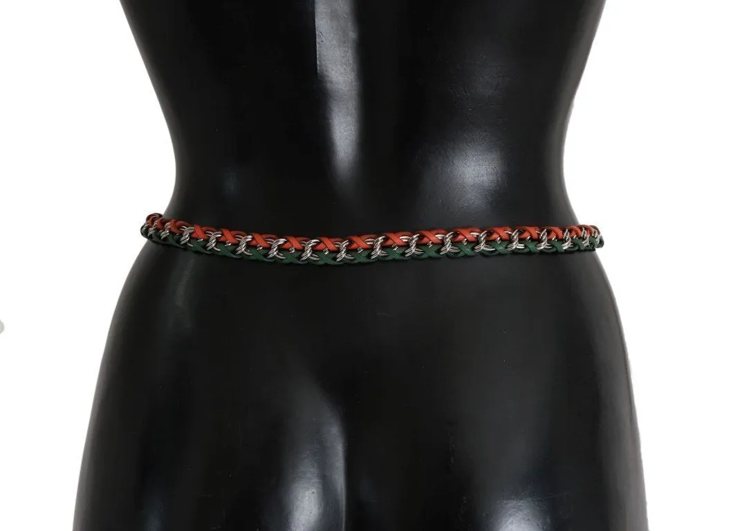 Green Orange Leather Crystal Belt