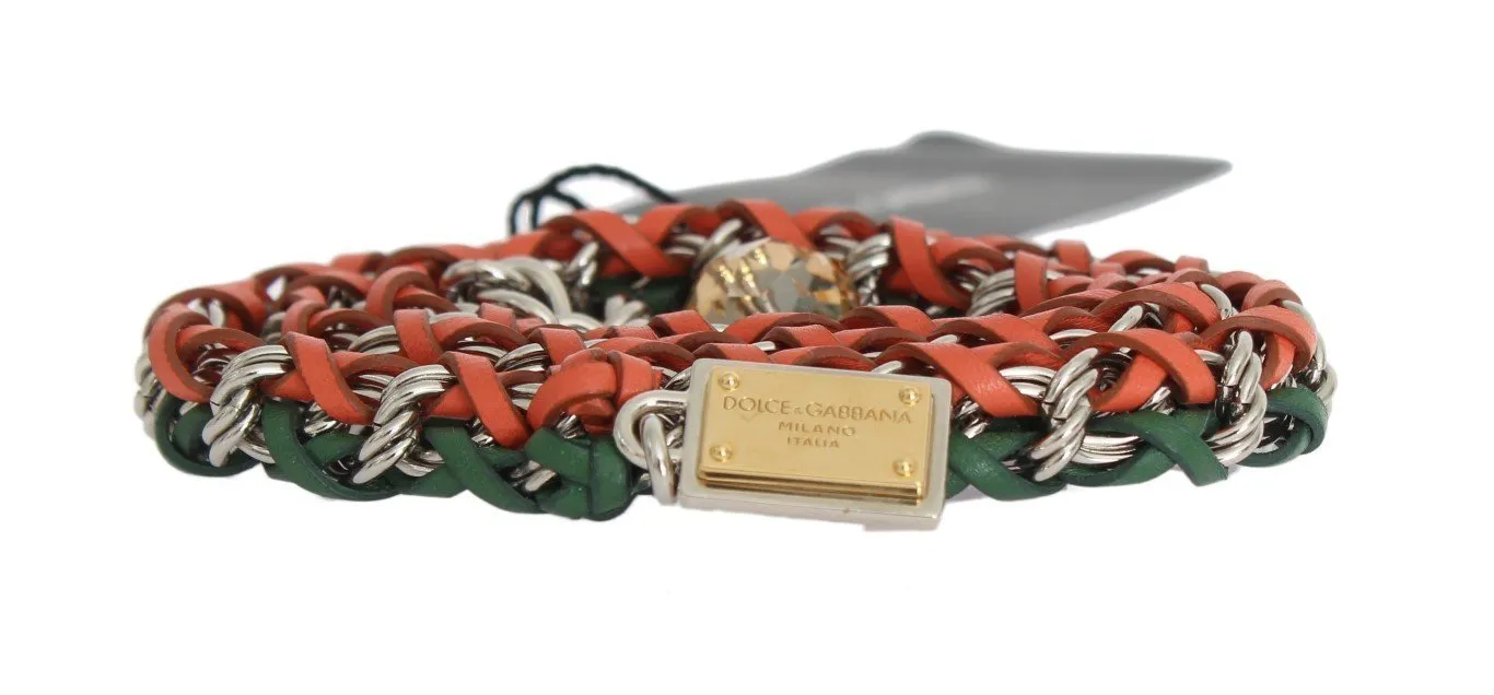 Green Orange Leather Crystal Belt