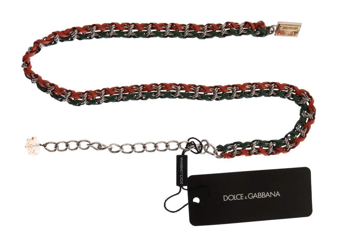 Green Orange Leather Crystal Belt