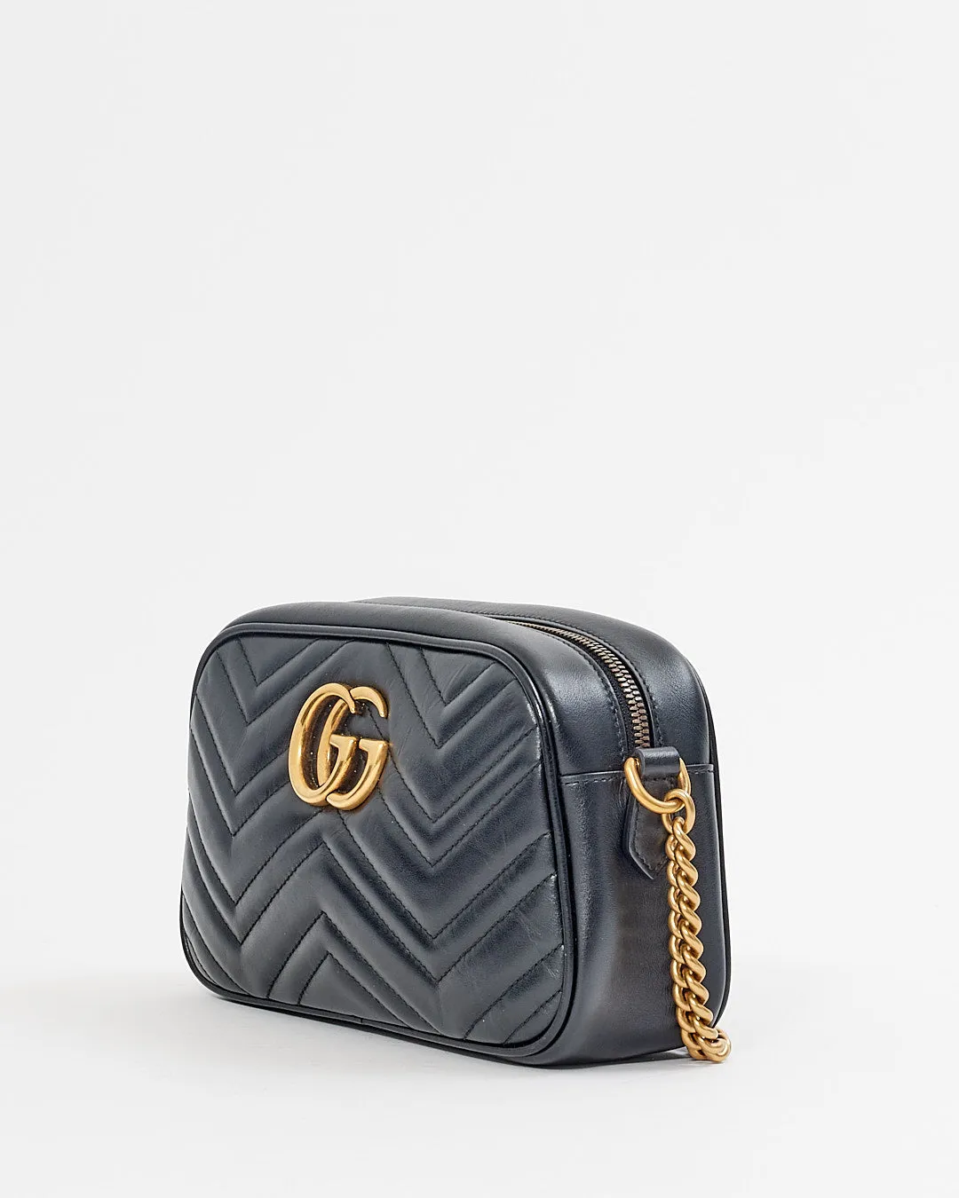 Gucci Black Leather Marmont GG Matelasse Camera Small Bag