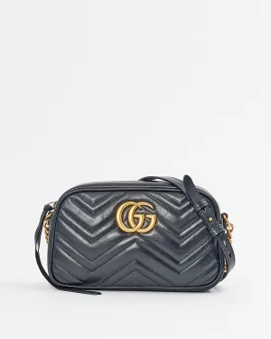 Gucci Black Leather Marmont GG Matelasse Camera Small Bag