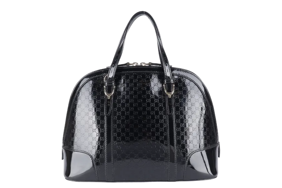 GUCCI BLACK MICROGUCCISSIMA PATENT LEATHER NICE TOP HANDLE BAG GOLD HARDWARE WITH STRAPS AND DUST COVER