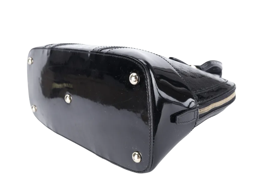 GUCCI BLACK MICROGUCCISSIMA PATENT LEATHER NICE TOP HANDLE BAG GOLD HARDWARE WITH STRAPS AND DUST COVER