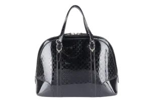 GUCCI BLACK MICROGUCCISSIMA PATENT LEATHER NICE TOP HANDLE BAG GOLD HARDWARE WITH STRAPS AND DUST COVER