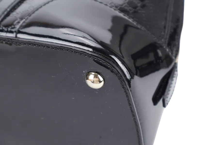 GUCCI BLACK MICROGUCCISSIMA PATENT LEATHER NICE TOP HANDLE BAG GOLD HARDWARE WITH STRAPS AND DUST COVER