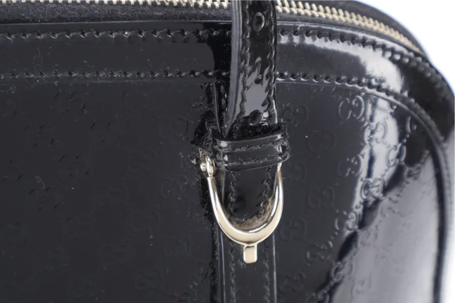 GUCCI BLACK MICROGUCCISSIMA PATENT LEATHER NICE TOP HANDLE BAG GOLD HARDWARE WITH STRAPS AND DUST COVER