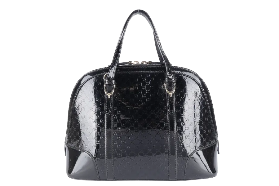 GUCCI BLACK MICROGUCCISSIMA PATENT LEATHER NICE TOP HANDLE BAG GOLD HARDWARE WITH STRAPS AND DUST COVER