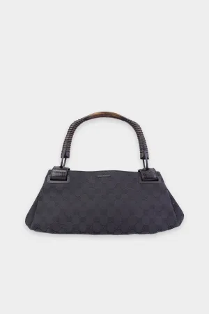 Gucci Black Monogram Canvas Shoulder Handbag with Bamboo Handle