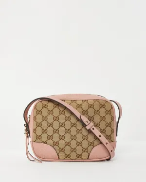 Gucci Brown & Pink Monogram Canvas Mini Bree Messenger Bag