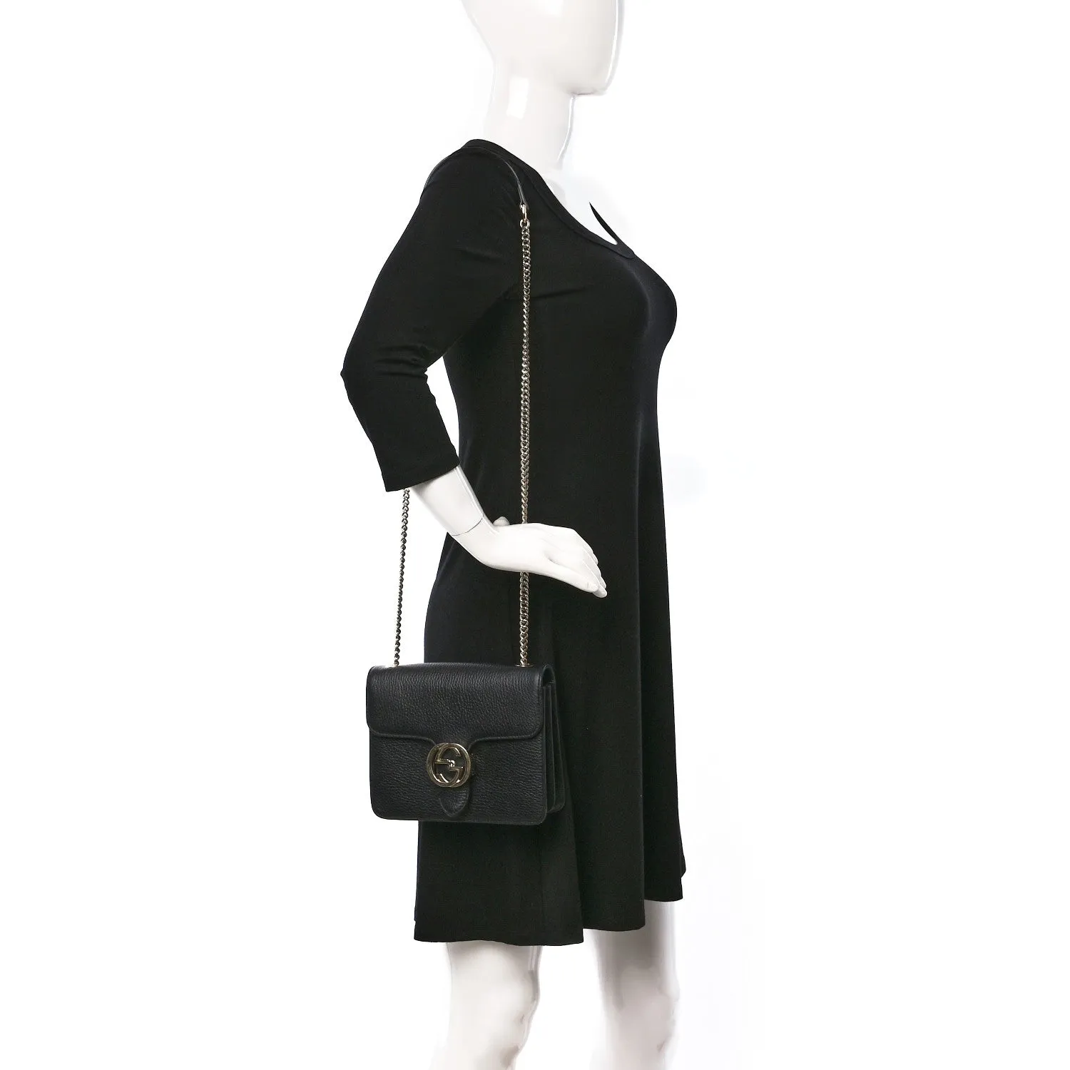Gucci GG Dollar Interlocking Marmont Leather Black Silver Shoulder Bag Purse New