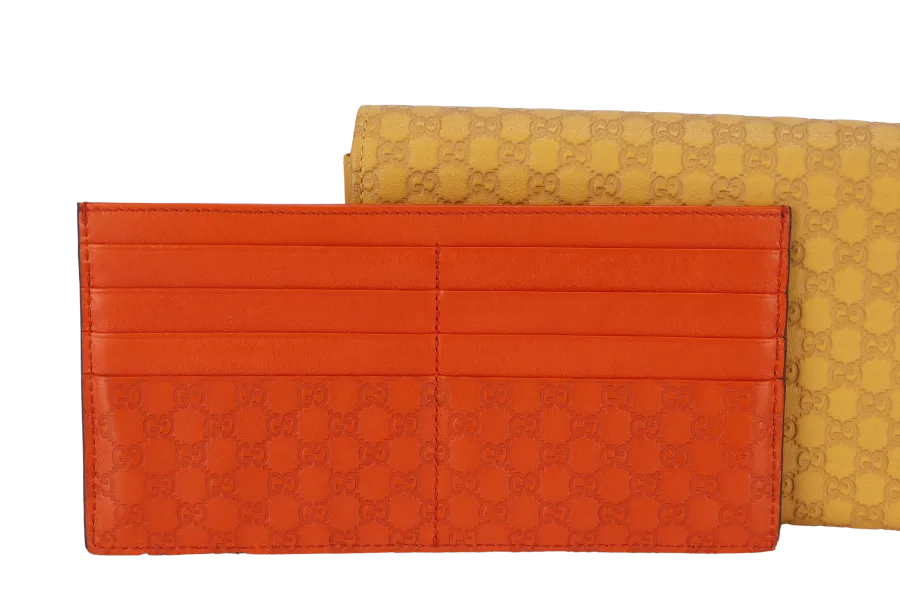 GUCCI GUCCISSIMA TRAVEL CASE (309651) MUSTARD YELLOW AND ORANGE INSERT CALFSKIN LEATHER SILVER HARDWARE WITH BOX