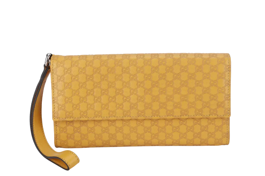 GUCCI GUCCISSIMA TRAVEL CASE (309651) MUSTARD YELLOW AND ORANGE INSERT CALFSKIN LEATHER SILVER HARDWARE WITH BOX