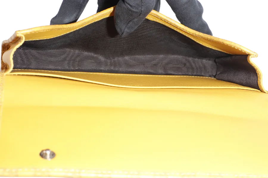 GUCCI GUCCISSIMA TRAVEL CASE (309651) MUSTARD YELLOW AND ORANGE INSERT CALFSKIN LEATHER SILVER HARDWARE WITH BOX