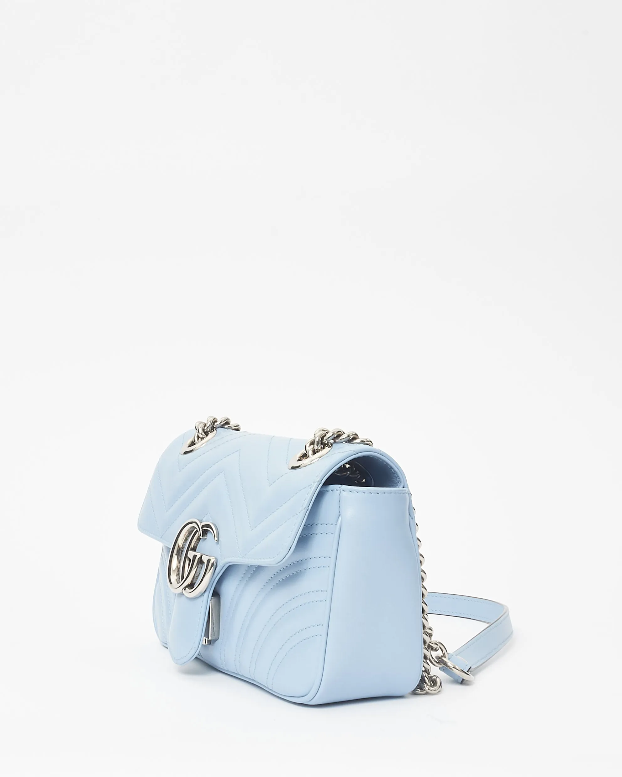 Gucci Light Blue Leather Mini Marmont Flap Shoulder Bag