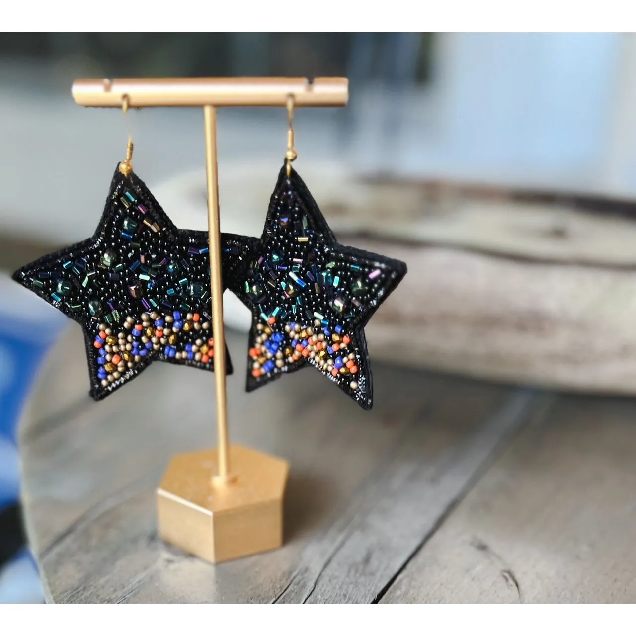 Halloween Star Seed Beaded Ombre Dangle Earrings