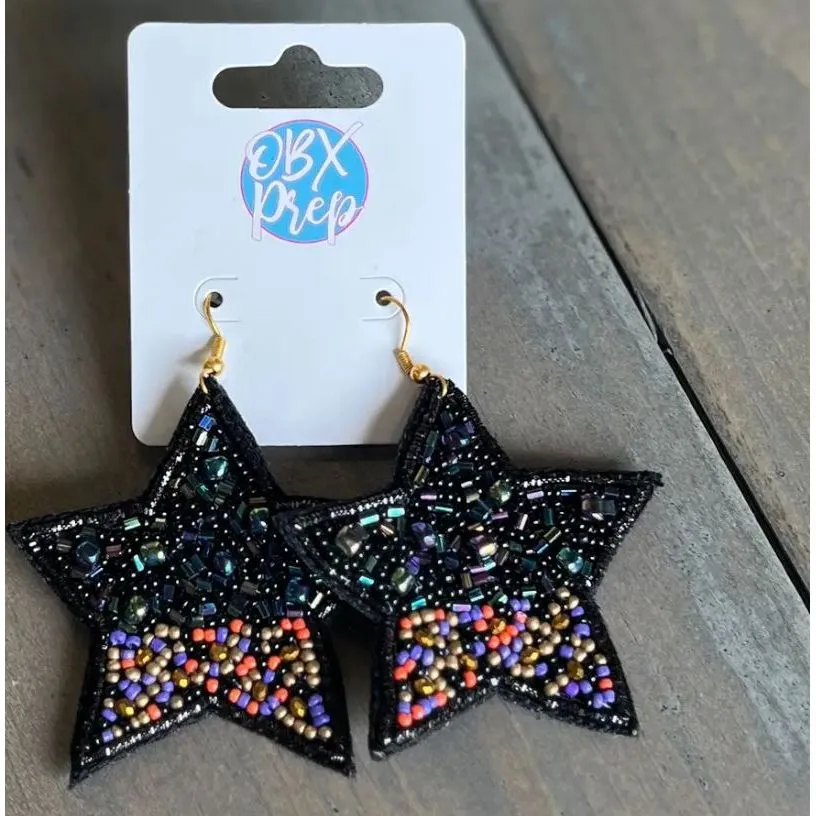 Halloween Star Seed Beaded Ombre Dangle Earrings
