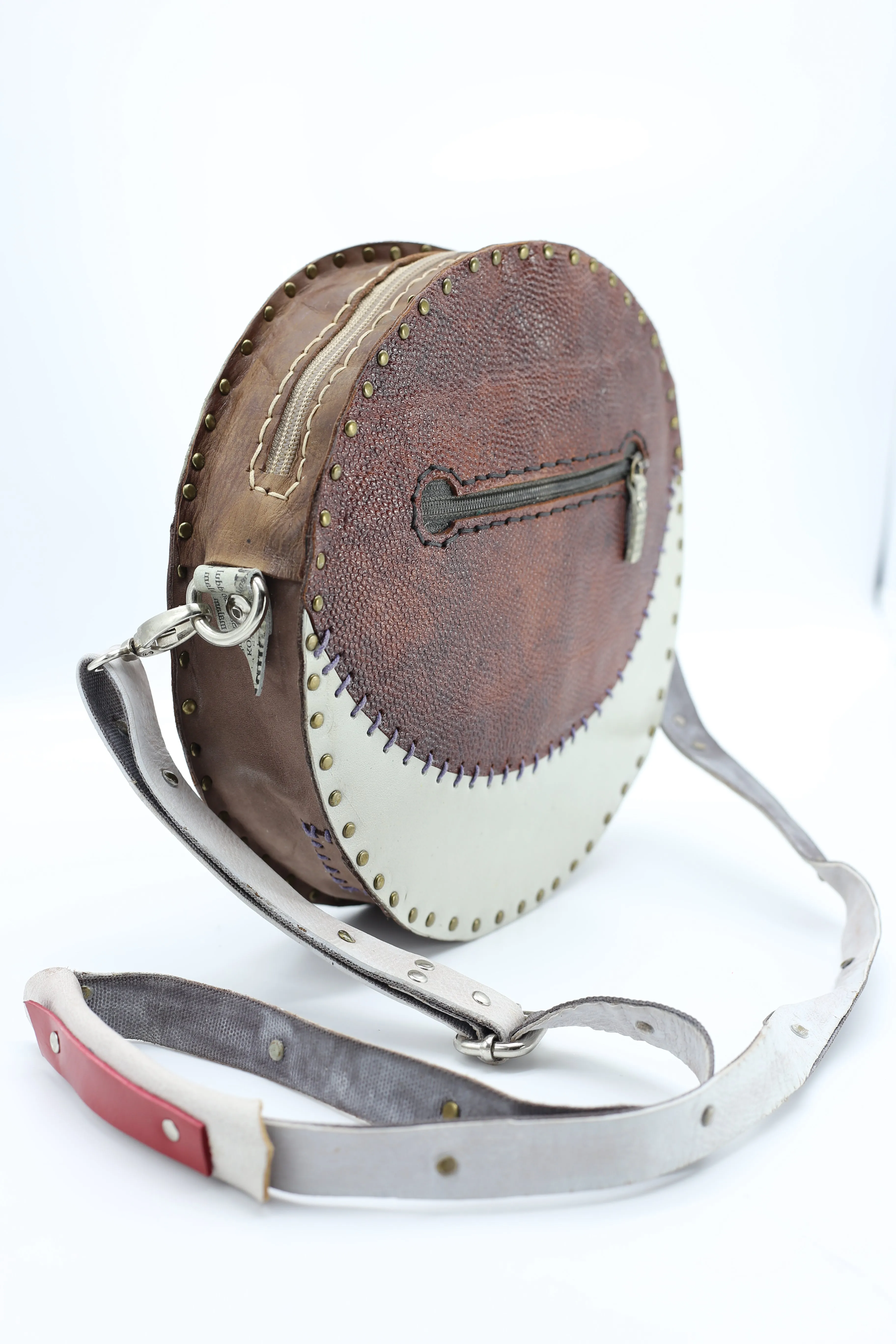 Hand Crafted Moon Cross Body Bag From Recycled Leather