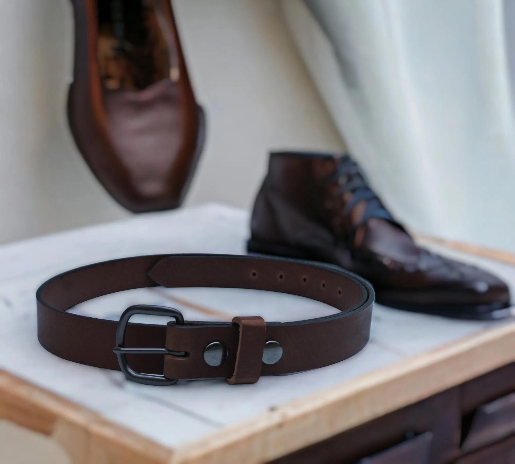 Handmade Men's Solid Leather Belts - 1 1/4 Inch, Sizes 60-64