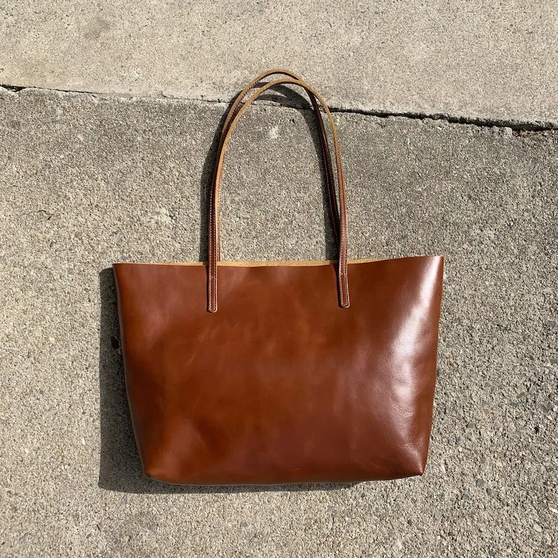 Handmade Women Leather Tote Bag, Vintage Shoulder Bag, Shopper Bag