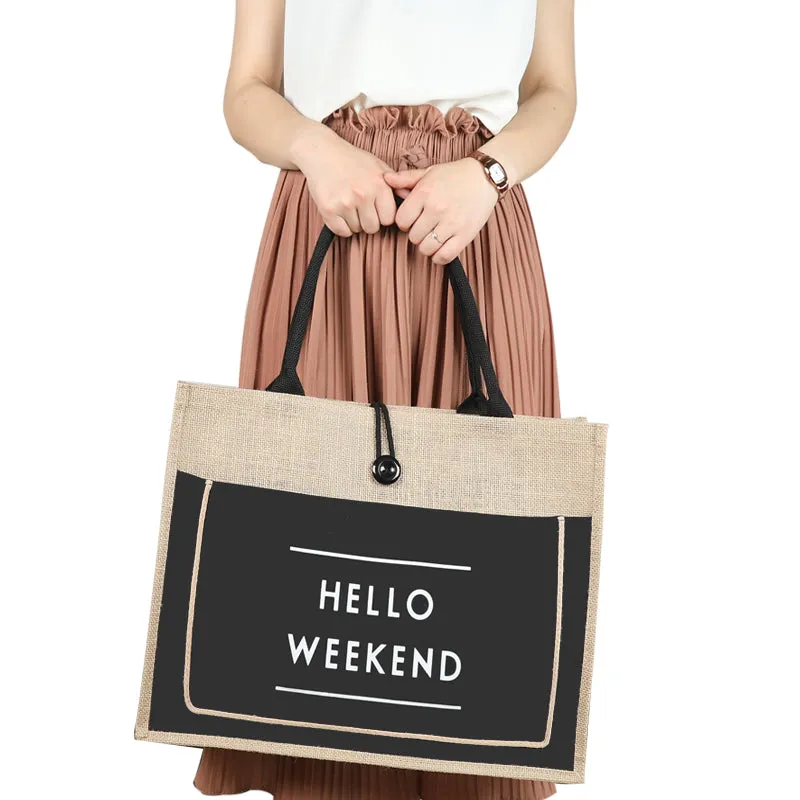 Hello Weekend Linen Tote Bag