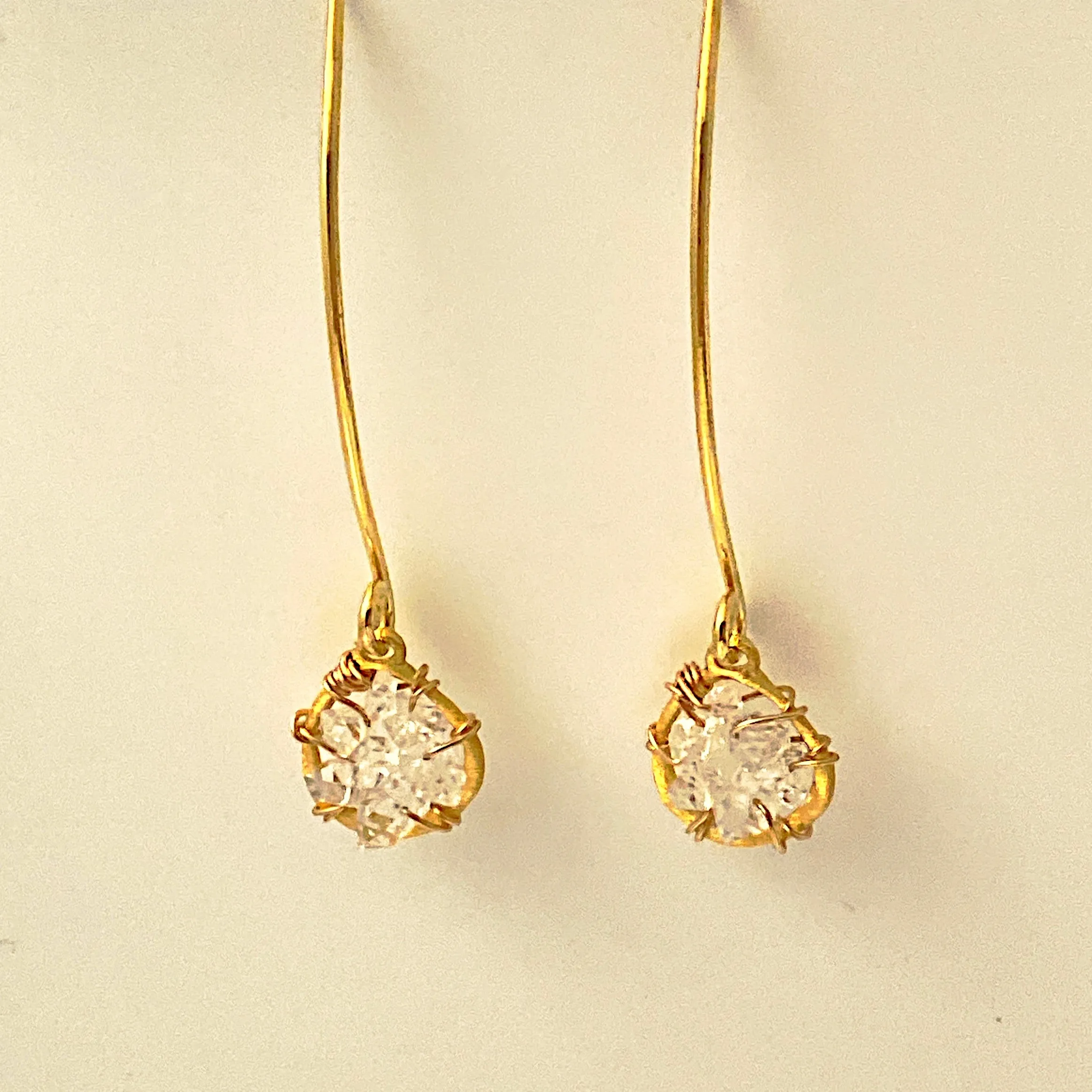 Herkimer Diamond Long Gold Dream Catcher Earrings