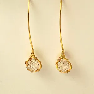 Herkimer Diamond Long Gold Dream Catcher Earrings