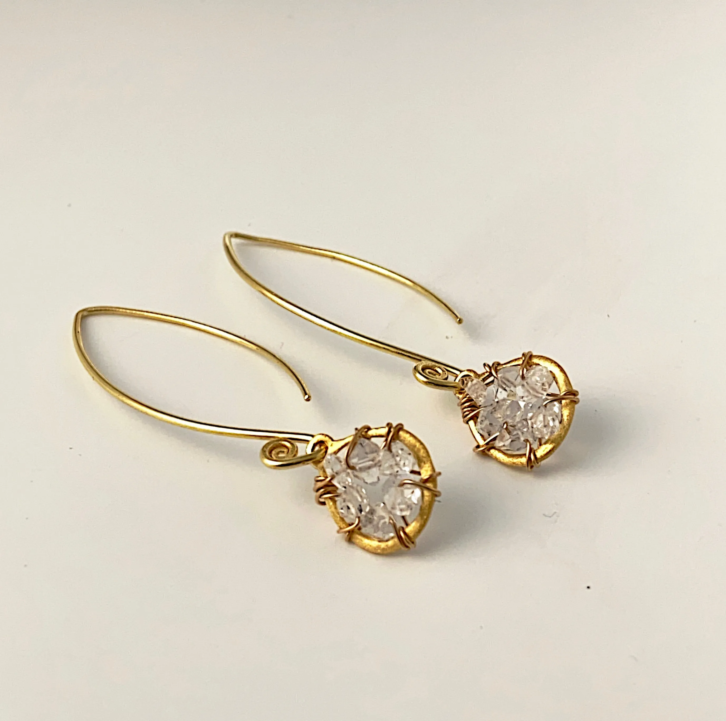 Herkimer Diamond Long Gold Dream Catcher Earrings