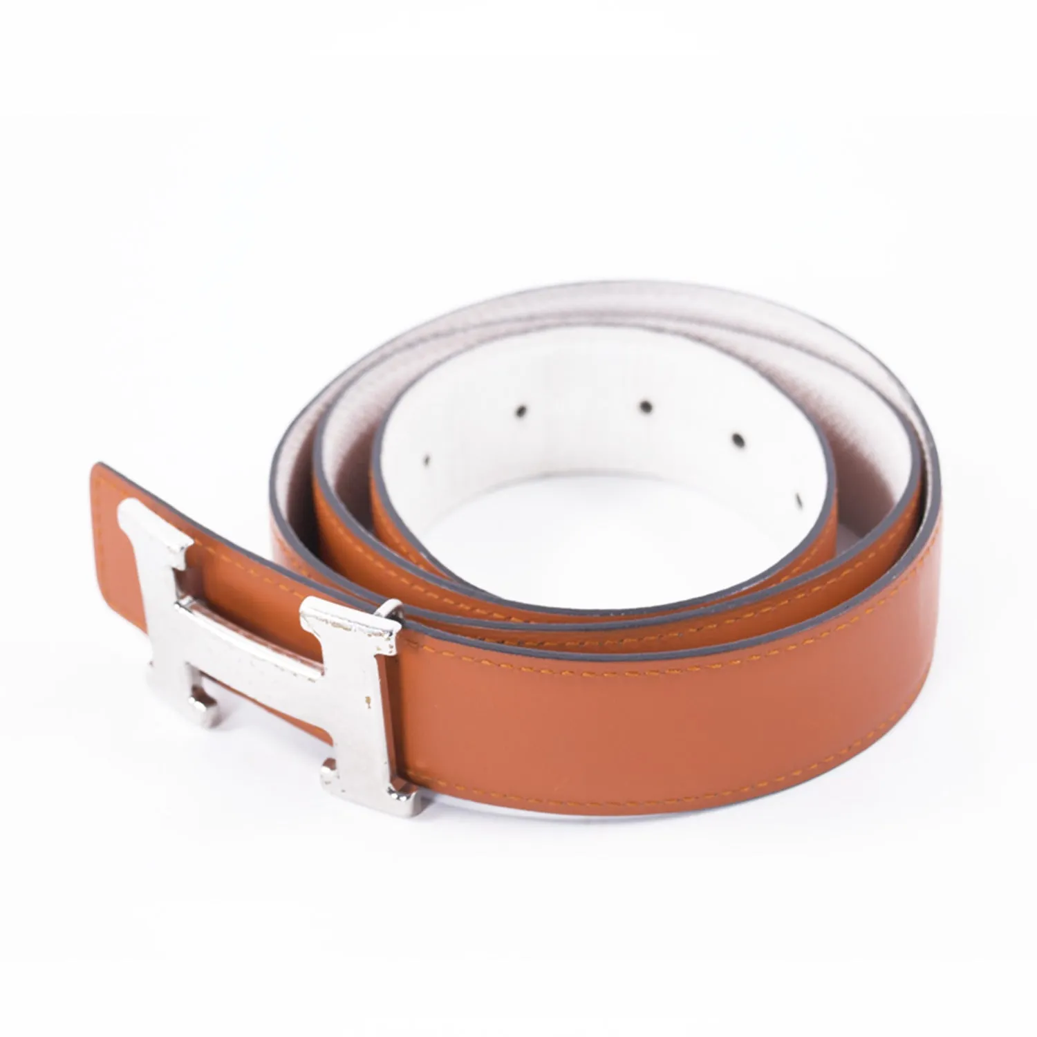 Hermès Orange and White Leather H Belt