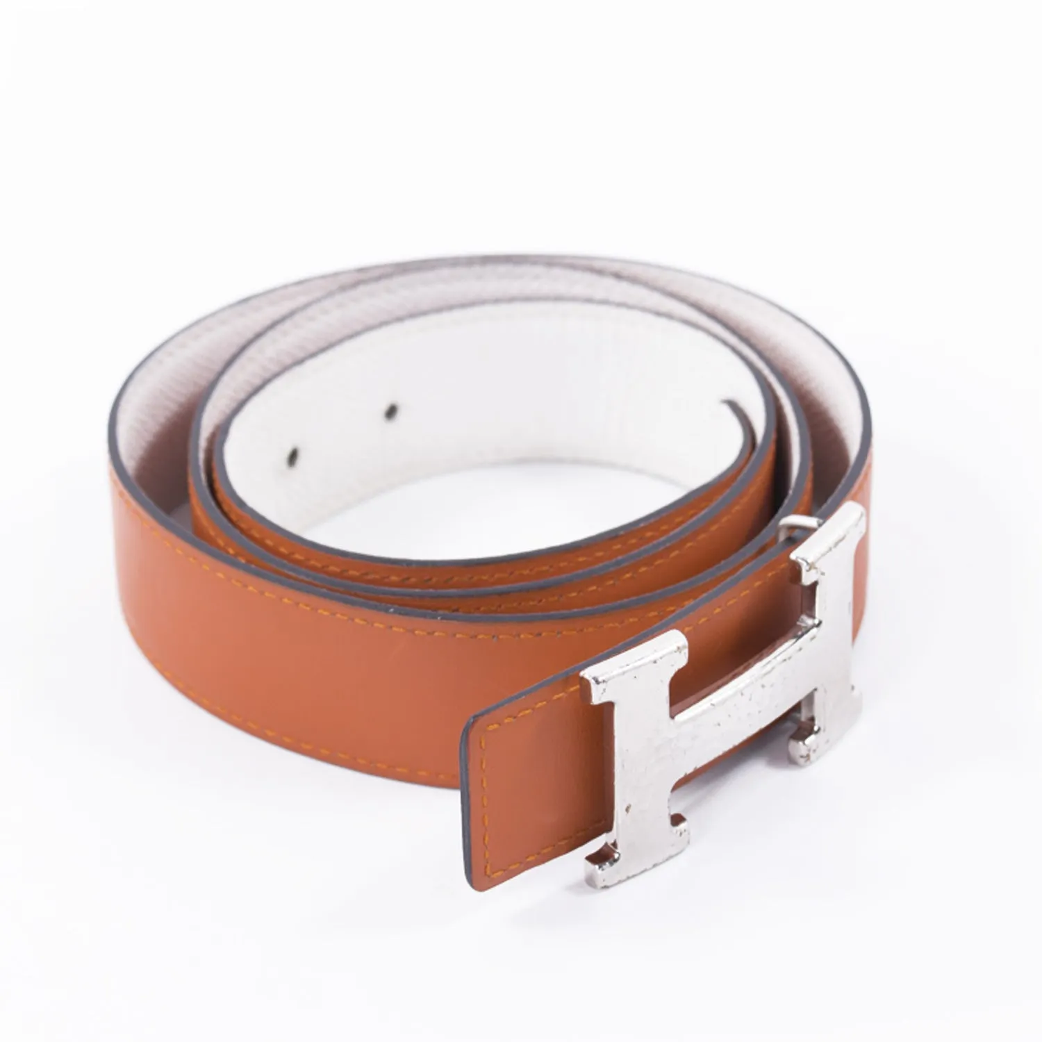 Hermès Orange and White Leather H Belt