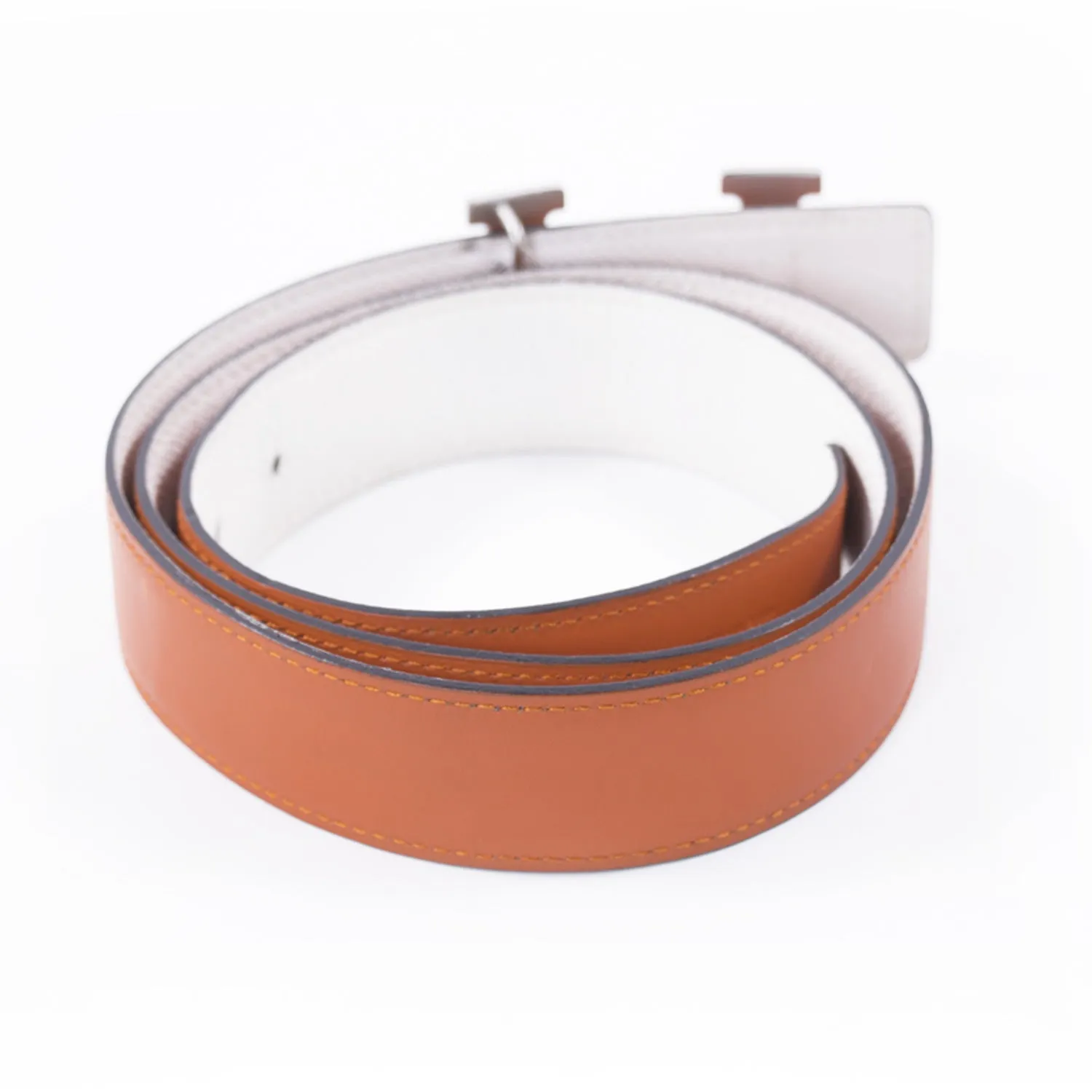 Hermès Orange and White Leather H Belt