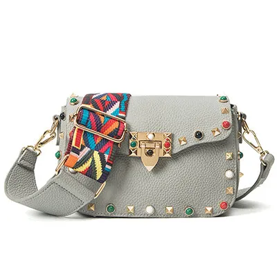 High Quality PU Leather Women Crossbody Bags Fashion Color Rivet Design Women Shoulder Bags Color Shoulder Strap Ladies Bag 2017