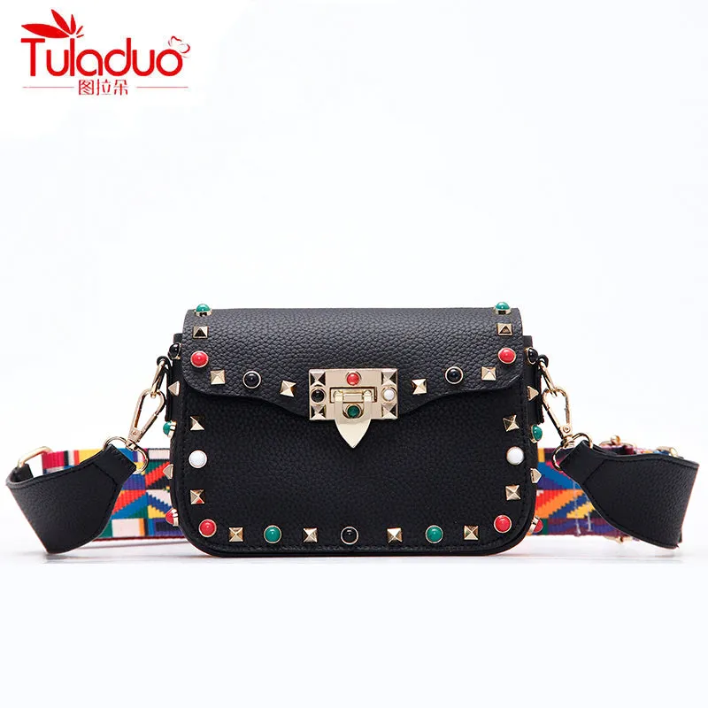 High Quality PU Leather Women Crossbody Bags Fashion Color Rivet Design Women Shoulder Bags Color Shoulder Strap Ladies Bag 2017
