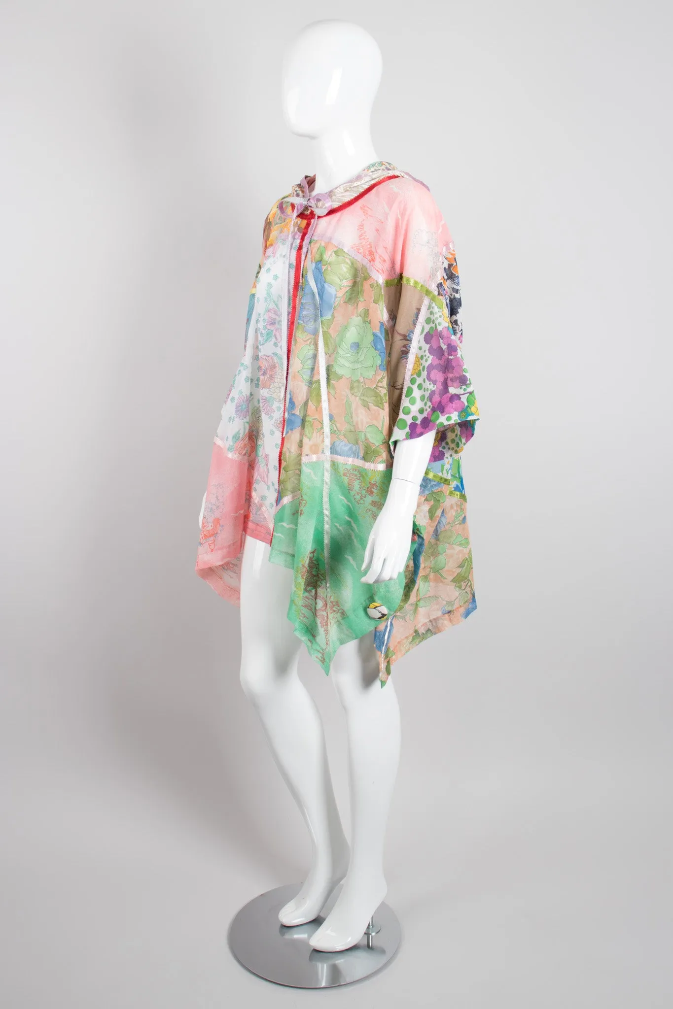 Hooded Floral Patchwork Poncho