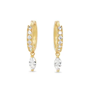 Hoop Drop Earrings with Cubic Zirconia in 9ct Yellow Gold