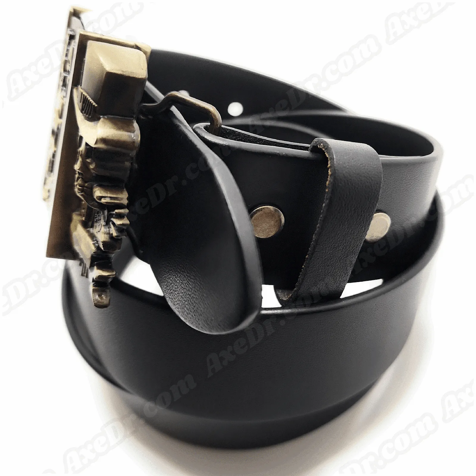 Jokers Skull & Bones Bronze Lighter Belt Buckle and Genuine Leather Belt