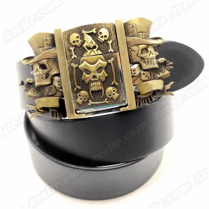 Jokers Skull & Bones Bronze Lighter Belt Buckle and Genuine Leather Belt
