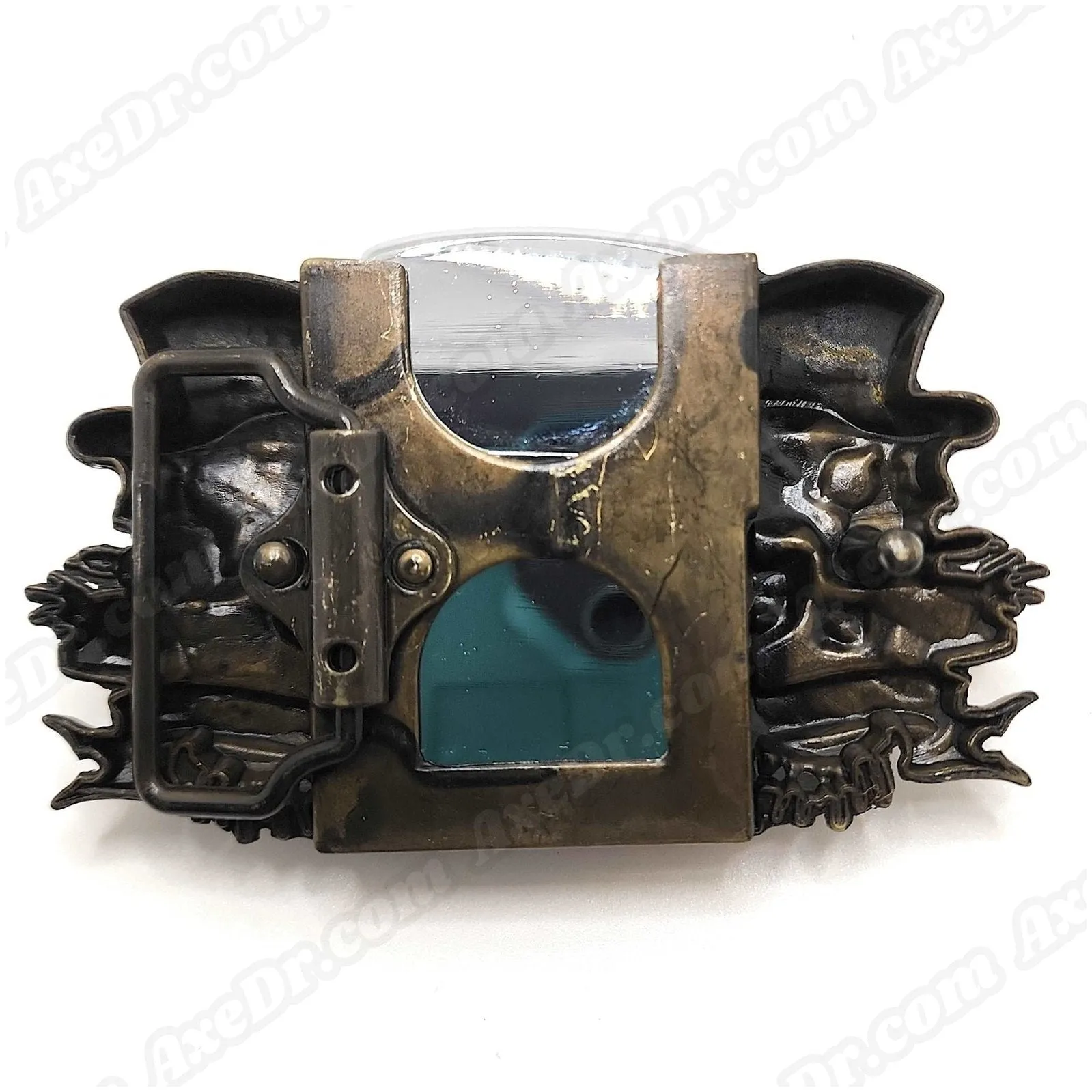 Jokers Skull & Bones Bronze Lighter Belt Buckle and Genuine Leather Belt
