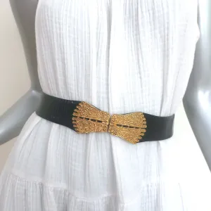 Judith Leiber Carved Feet Buckle Waist Belt Black Leather One Size