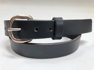 Kids Black Leather Belt with Smooth Silver Tone Buckle