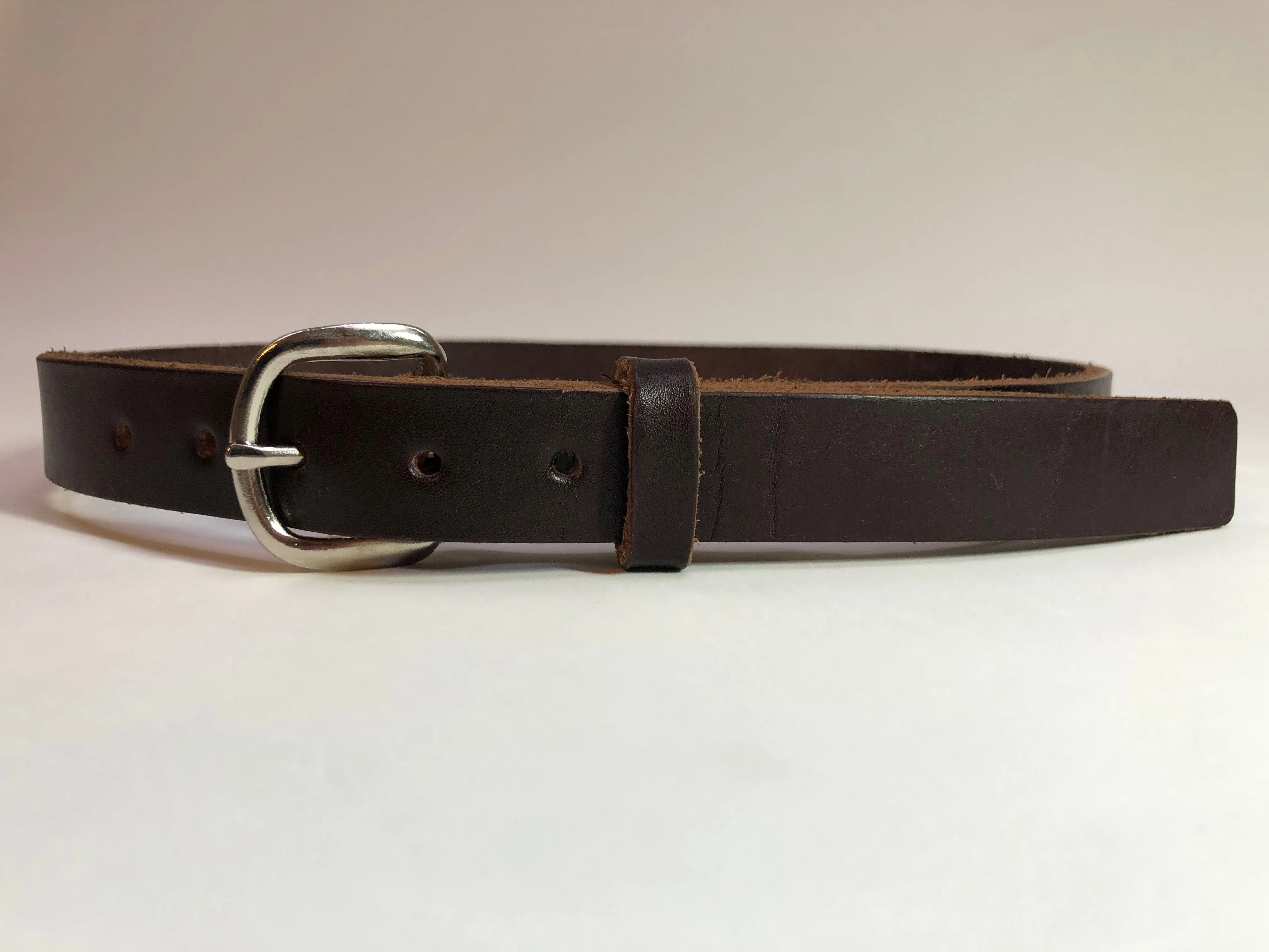 Kids Dark Brown Leather Belt with Smooth Silver Tone Buckle