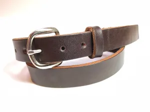 Kids Dark Brown Leather Belt with Smooth Silver Tone Buckle