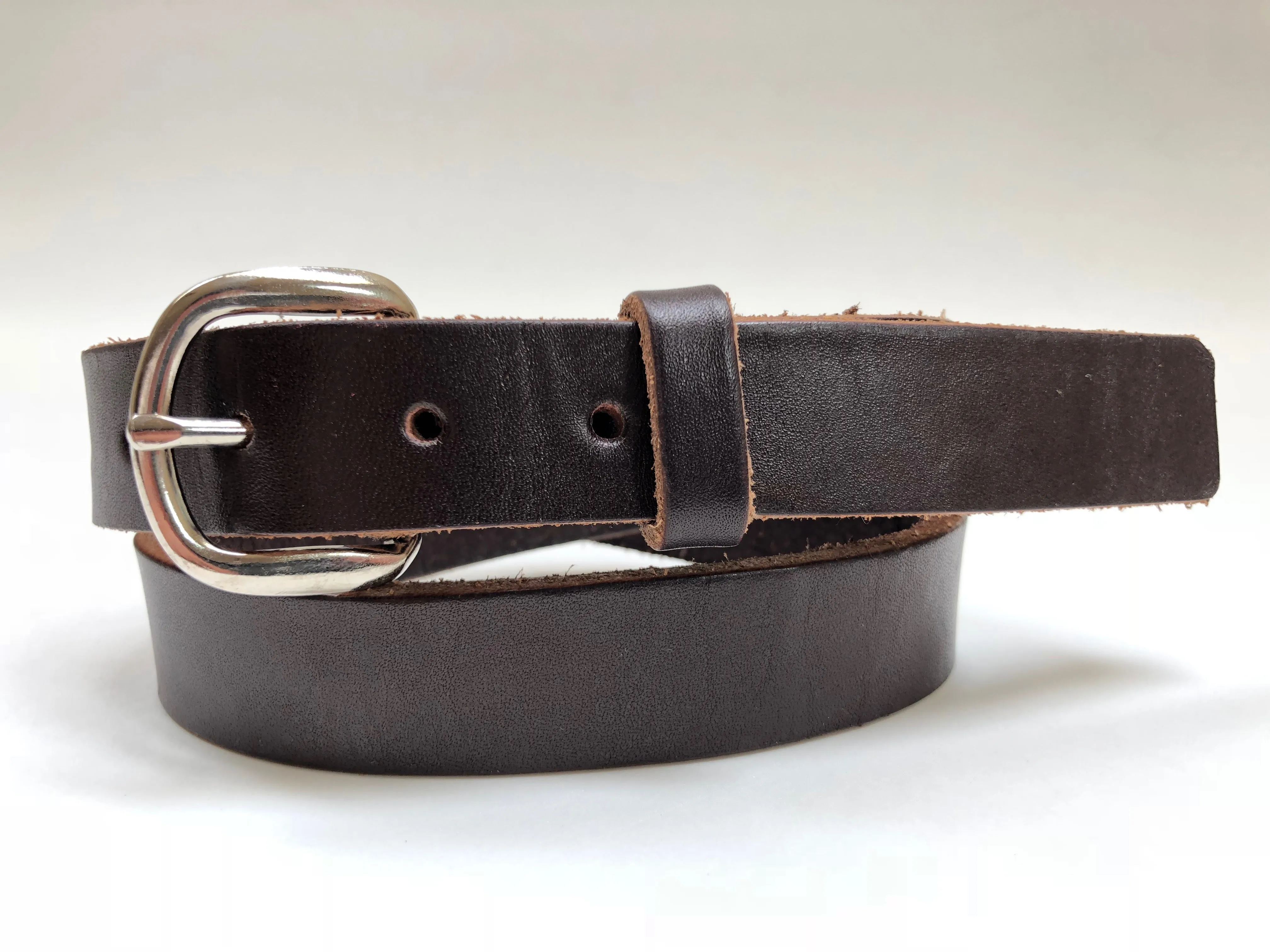 Kids Dark Brown Leather Belt with Smooth Silver Tone Buckle