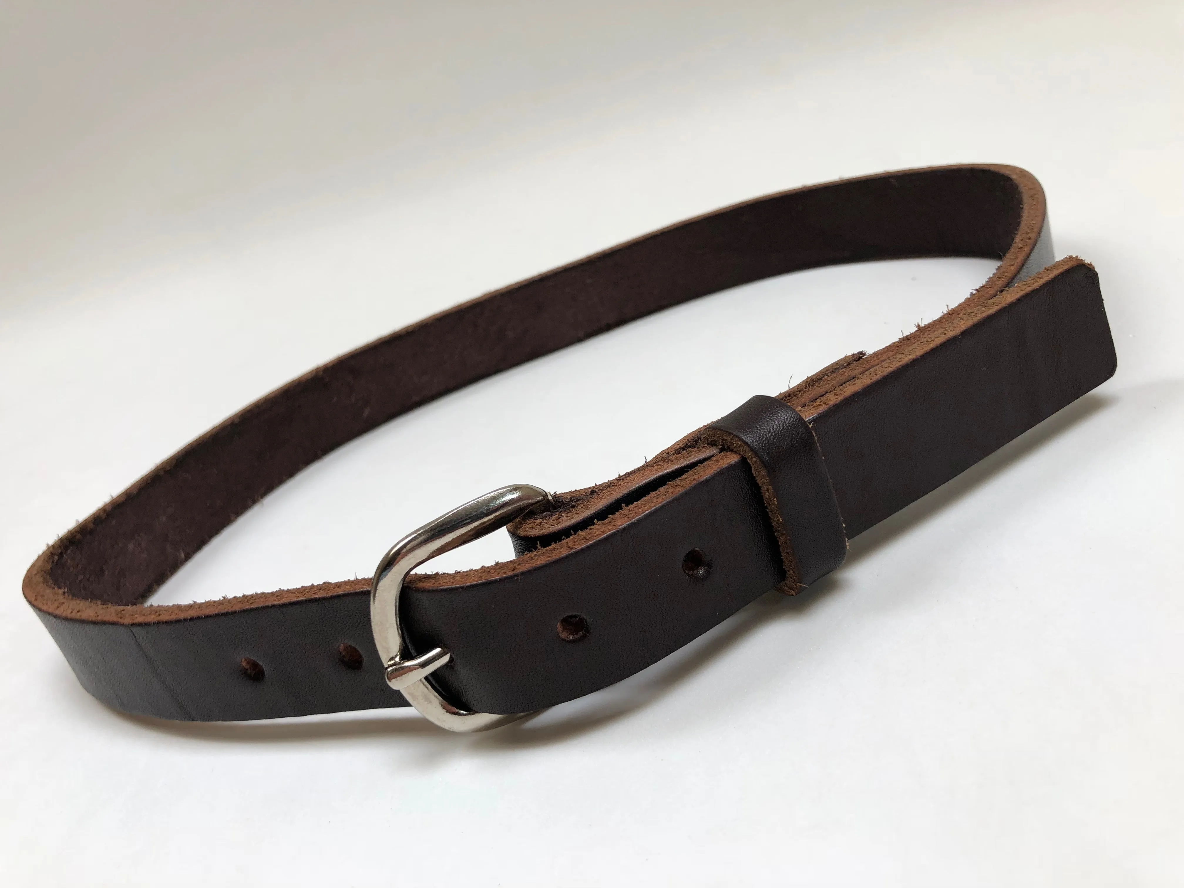 Kids Dark Brown Leather Belt with Smooth Silver Tone Buckle