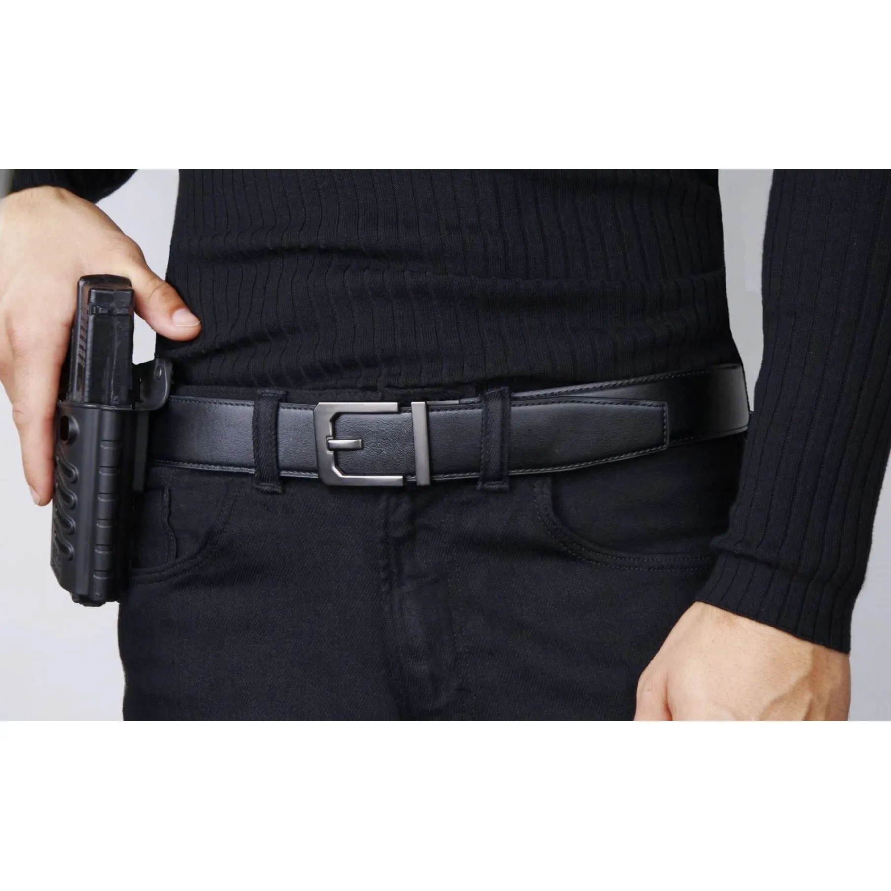 KORE Essentials Leather 1.5" Gun Belt Black with X3 Gunmetal Buckle