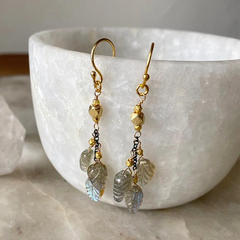 Labradorite Cascade Leaf Earrings